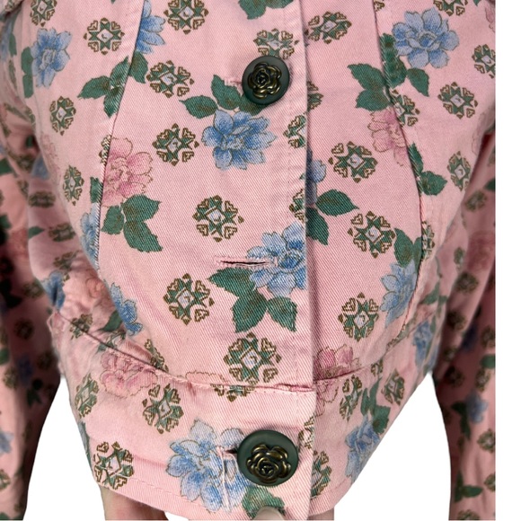 VTG 80's/90's JOLLY U.S.A Pink Floral 100% Cotton Denim Like Crop Jacket Sz Sm - Picture 4 of 16
